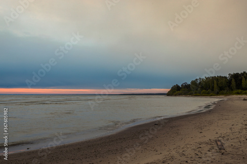 Baltic sea at beautiful sunrise in Latvia beach.
