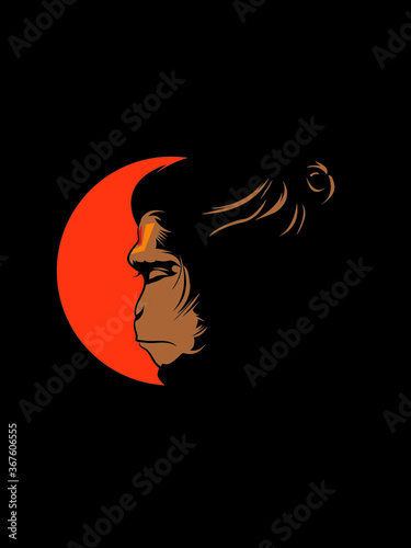 Lord Hanuman.  Trendy art vector graphic black and orange artwork.	