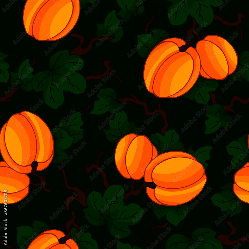 seamless pattern, vector, natural products, ripe pumpkin, fruits and vegetables, ornament for wallpaper and fabric, wrapping paper