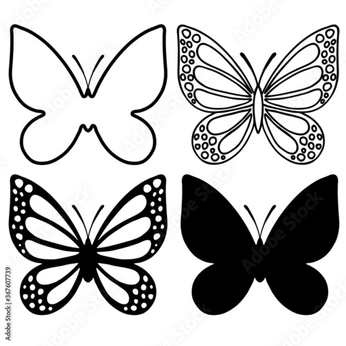 black silhouette pattern, stylized butterflies, isolate on a white background, for design different, template, stencil