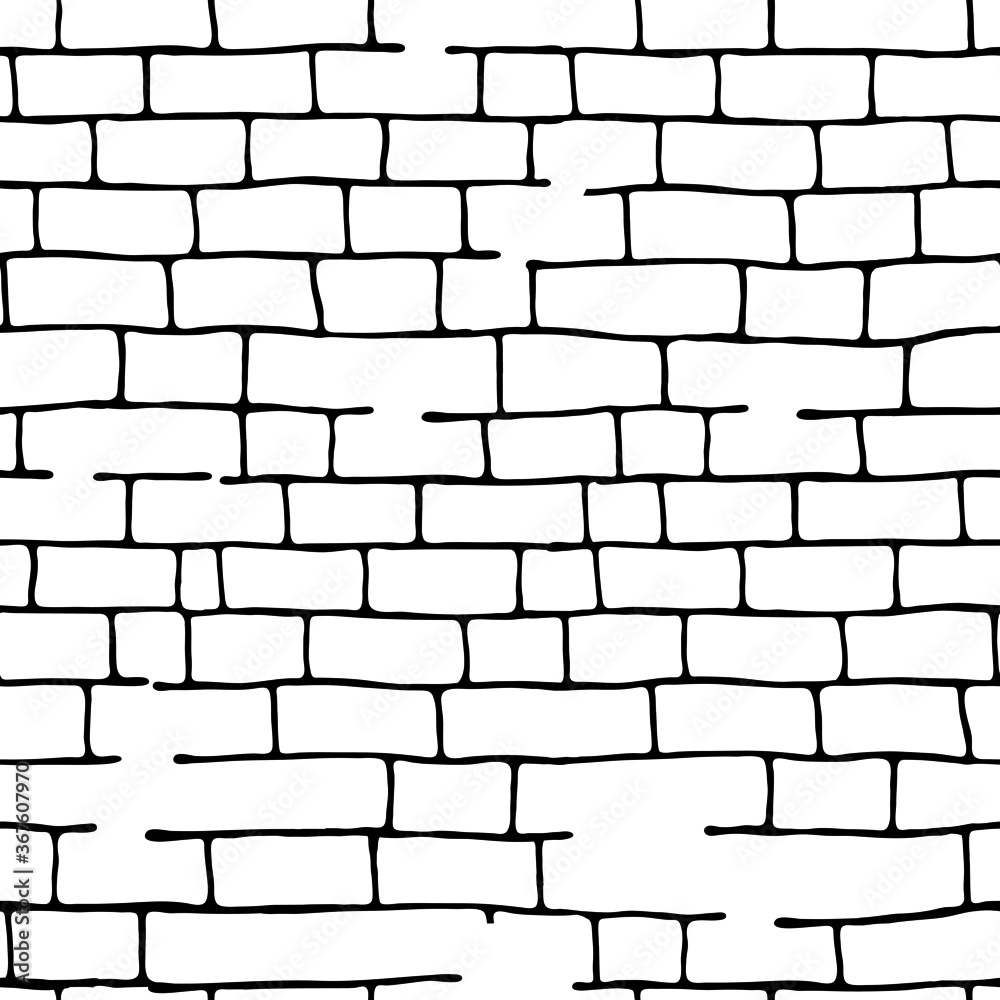 Seamless pattern in doodle style in black, brick wall, retro ornament for wallpaper and fabrics, for different designs