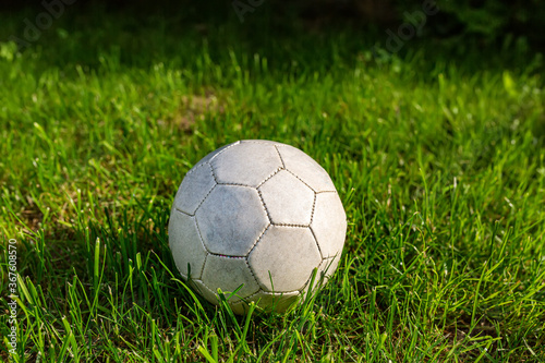 Football  sports. A fine green meadow with a soccer ball on it