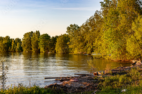 Colour landscape photograph of the shoreline at Lemoine Point conservation area in Kingston  Ontario Canada during a bright sunny day in the summer.