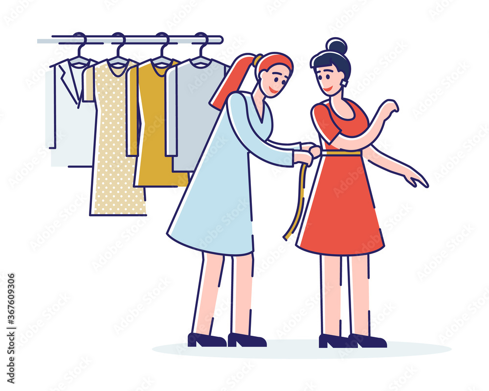 Women Shopping In A Clothing Store With Dummies Show Stock Illustration -  Download Image Now - iStock