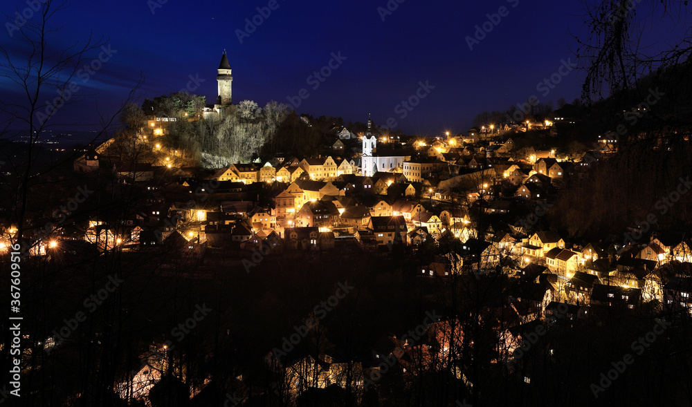 Night view of the Stramberk town, one of the most beautiful picturesque towns in the Czech Republic
