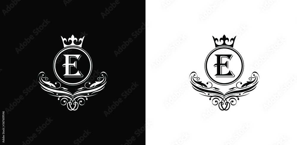 letter E logo Luxury letter with crown.  Monogram alphabet . Beautiful royal initials letter. template logo for design 
