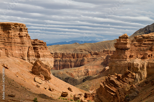 Charyn Canyon with its geological rock formations in Kazakhstan