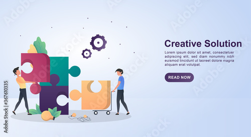 Illustration concept of creative solution with the person who made the puzzle.
