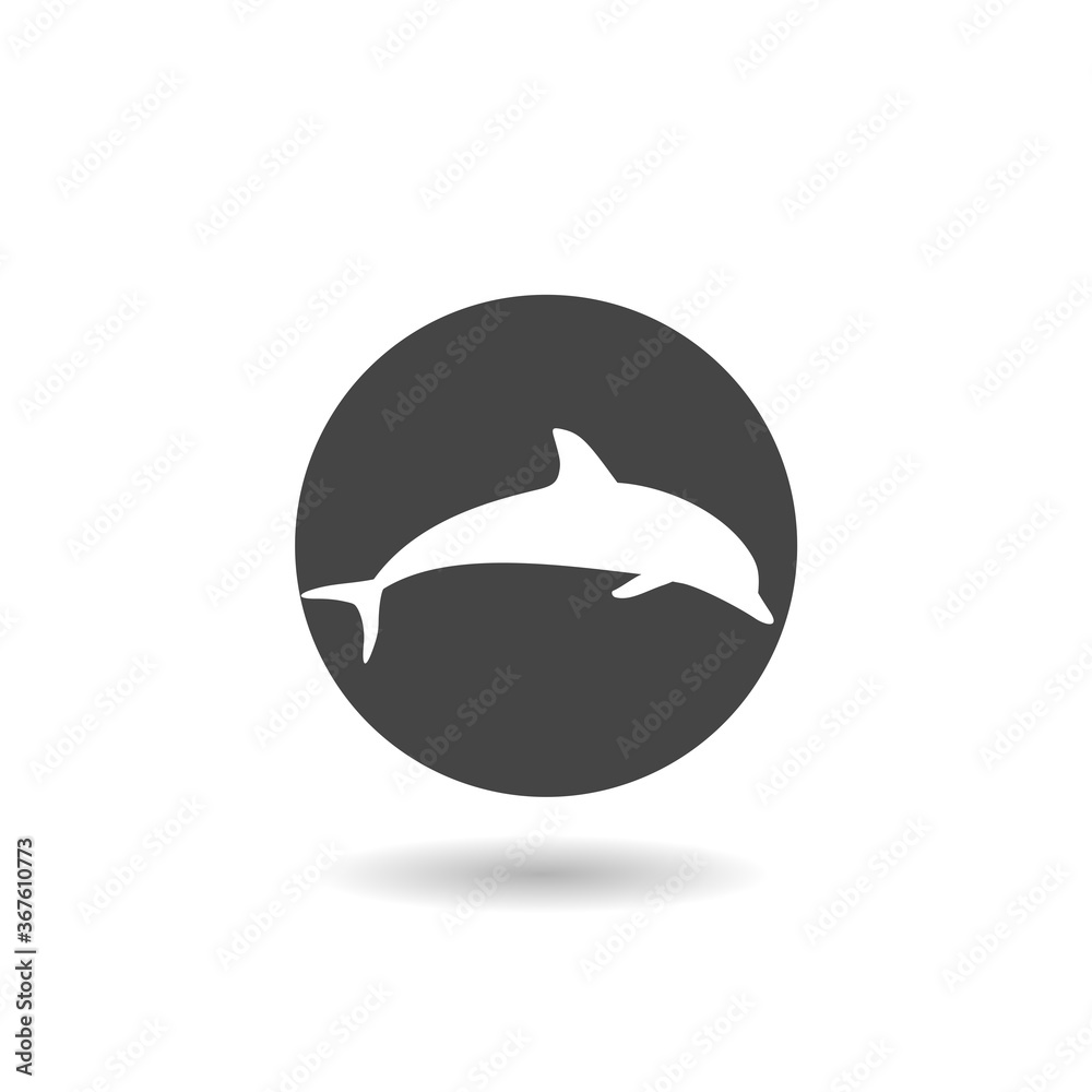 Round emblem with a dolphin icon with shadow Round emblem with a dolphin icon with shadow