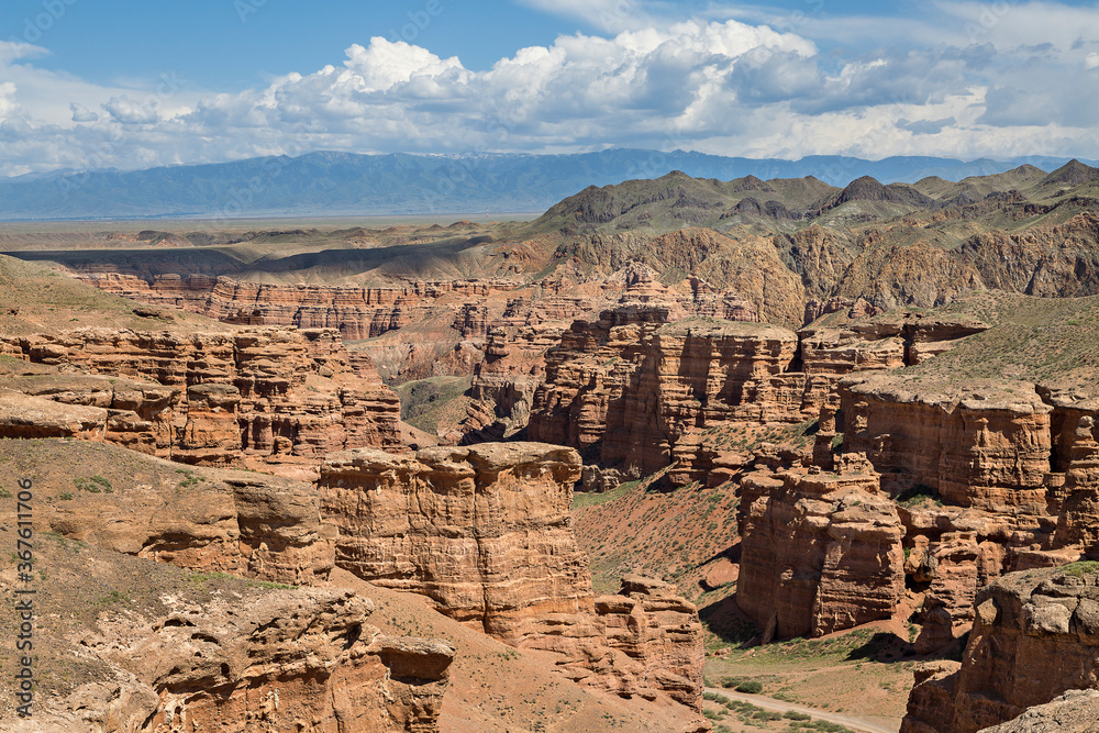 Charyn Canyon with its geological rock formations in Kazakhstan Charyn Canyon with its geological rock formations in Kazakhstan