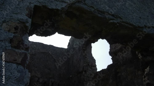 Cinematic tracking shot of ancient ruins on Inis Mor Aran Island, Ireland