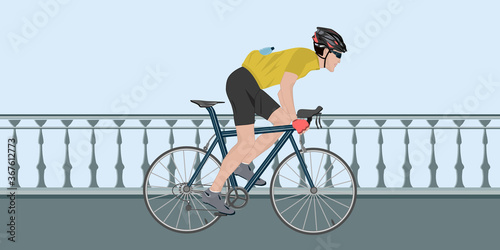 Cyclist rides on the bridge - vector. World Car Free Day. Banner horizontal.