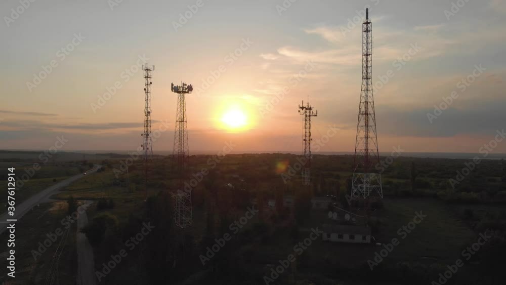 aerial view of TV towers.