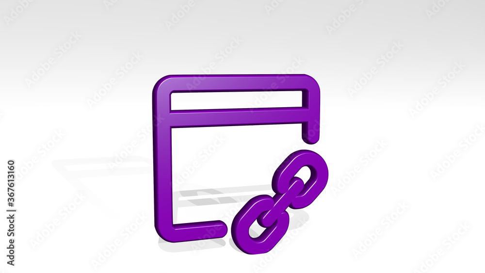 APP WINDOW LINK stand with shadow. 3D illustration of metallic sculpture over a white background with mild texture. icon and design APP WINDOW LINK stand with shadow. 3D illustration of metallic sculpture over a white background with mild texture. icon and design