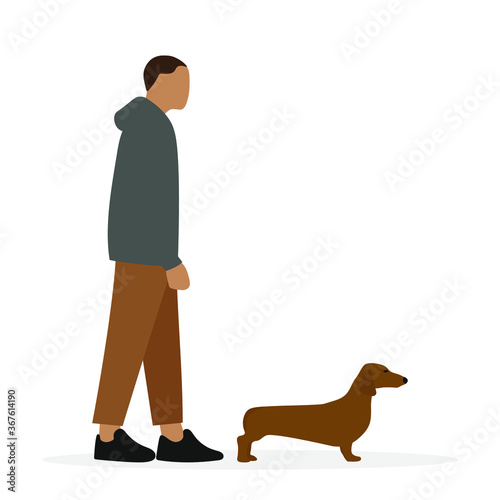 Male character with a dachshund on a white background