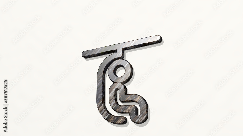 skiing cable car made by 3D illustration of a shiny metallic sculpture on a wall with light background. winter and mountain skiing cable car made by 3D illustration of a shiny metallic sculpture on a wall with light background. winter and mountain