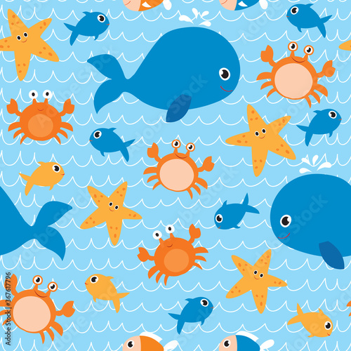 Seamless pattern of sea animals. It can be used for wallpapers, wrapping, cards, patterns for clothes and other. 