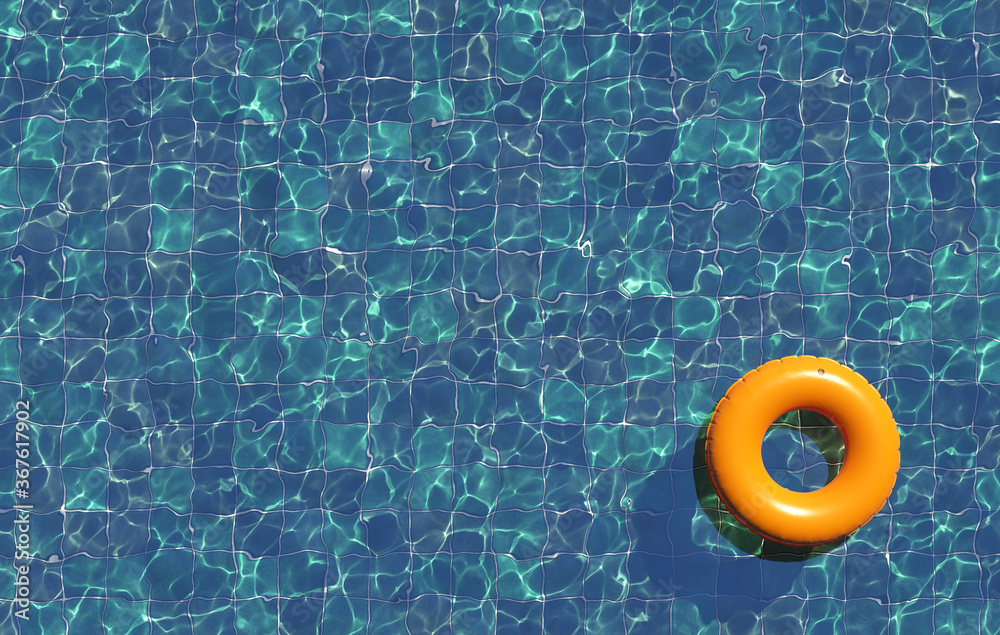 Clear water in swimming pool with orange swimming ring. Top view Clear water in swimming pool with orange swimming ring. Top view