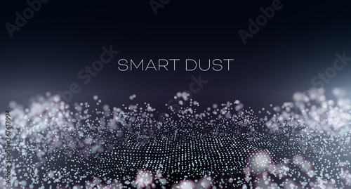 Smart dust abstract vector background. Particles with aberration and bokeh. Hitech technology wallpaper