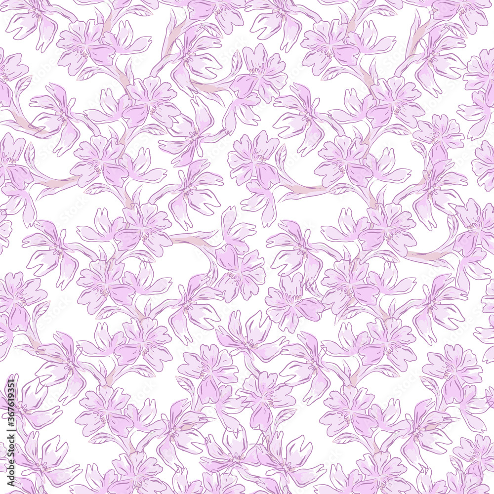 Pink flower on pink background seamless pattern in tender chinese style. Great for fabric, textile and girls.