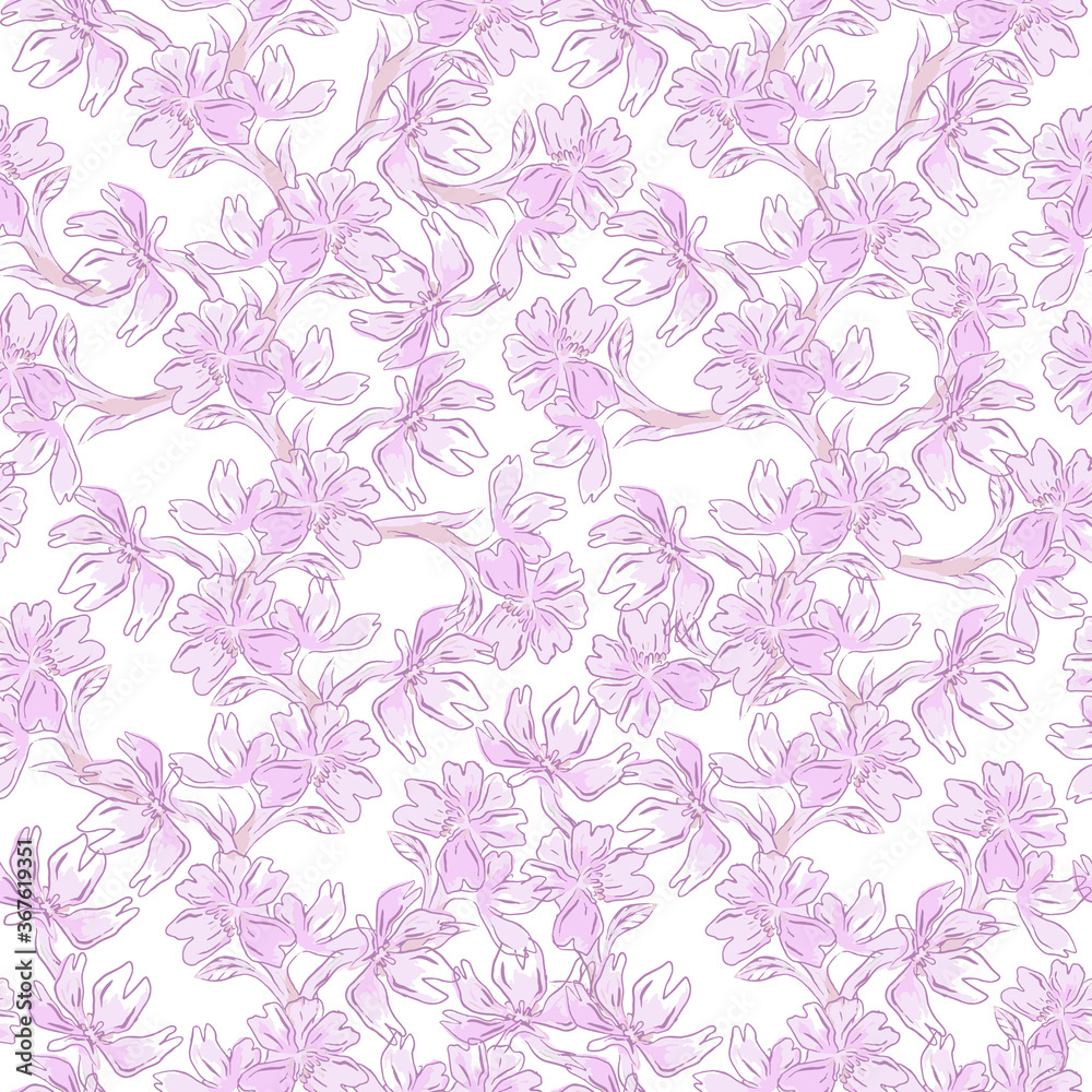 Pink flower on pink background seamless pattern in tender chinese style. Great for fabric, textile and girls. Pink flower on pink background seamless pattern in tender chinese style. Great for fabric, textile and girls.