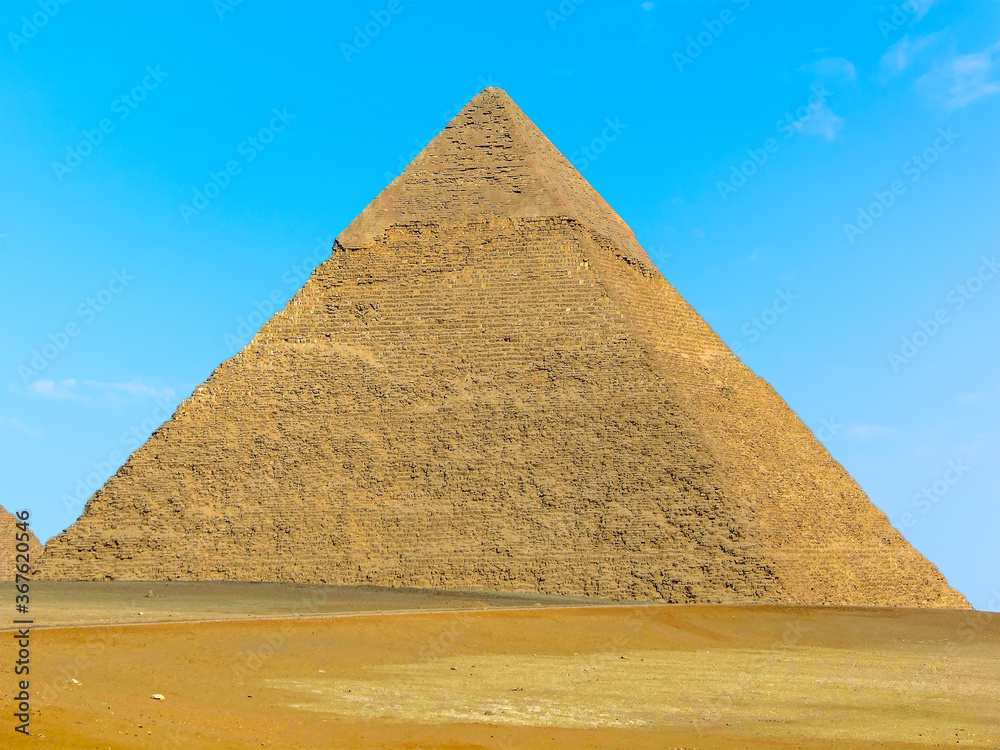 A close up view of the Great Pyramid at Giza, Egypt in summer
