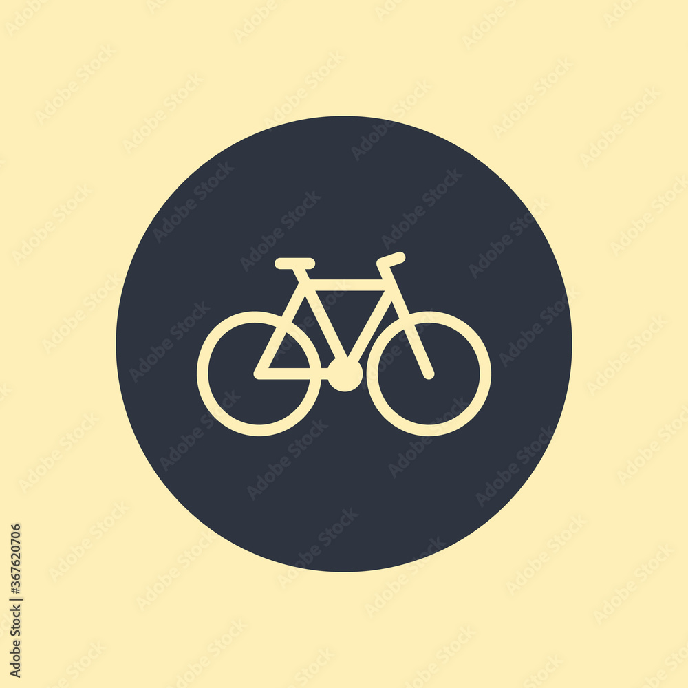 Minimalistic bicycle icon. Vector symbol in flat design on round background Minimalistic bicycle icon. Vector symbol in flat design on round background