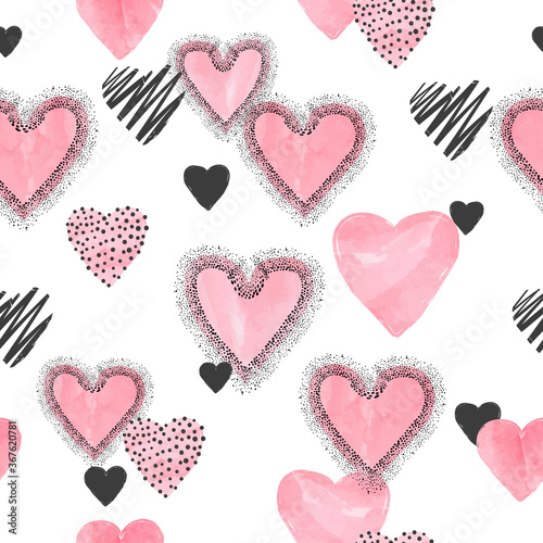 Pink watercolor hearts patt...