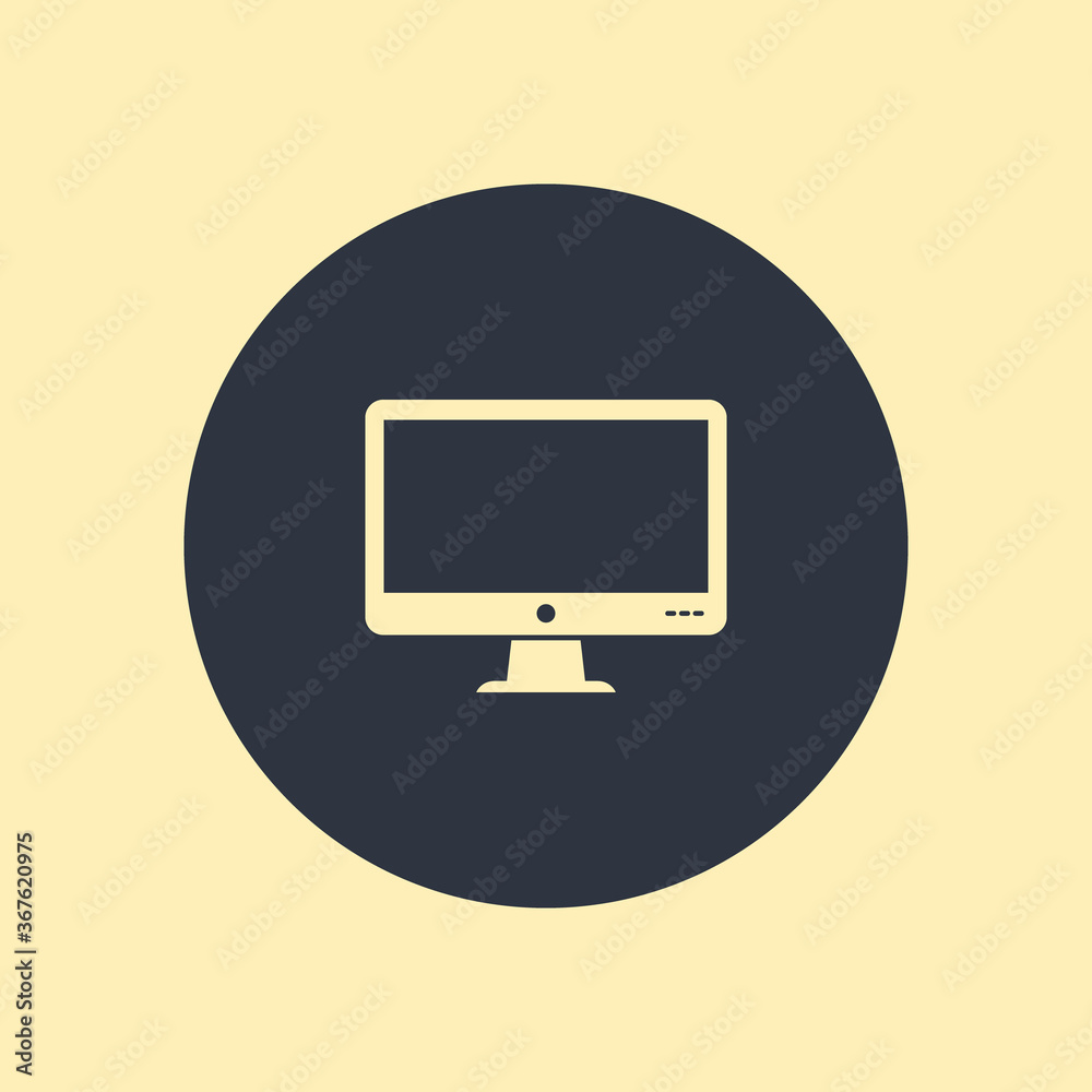 Computer display monitor PC icon in flat style on round background Computer display monitor PC icon in flat style on round background