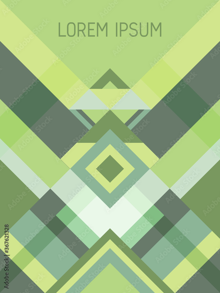 Cover page layout vector template, green geometric design with triangles and stripes pattern. Cover page layout vector template, green geometric design with triangles and stripes pattern.