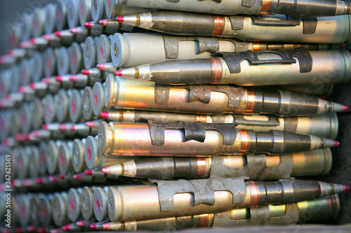 Patrons and ammunition close-up neatly and beautifully laid out, background,