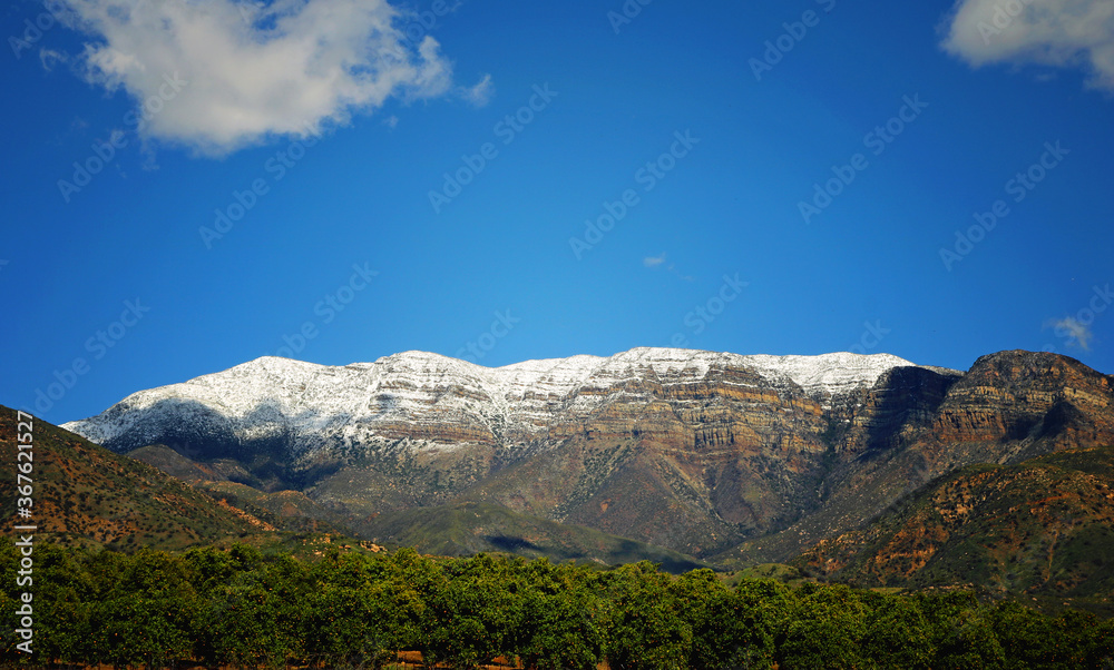 Topa Topa Mountains with Snow against blue sky