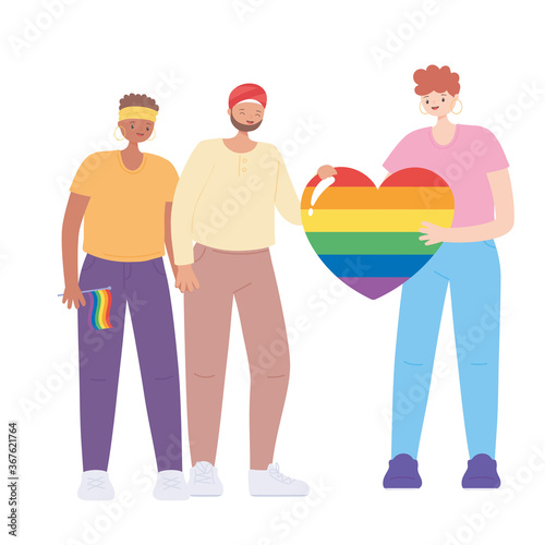 LGBTQ community, people holding a huge rainbow heart, gay parade sexual discrimination protest