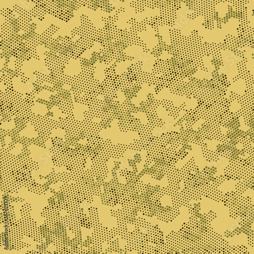 Khaki Repeated Monochrome Camouflage, Vector Camouflage. Seamless Graphic Brown Circle, Camo Backdrop. Beige Seamless Digital Camouflage, Graphic Camo. Seamless Vector Patterd Design.