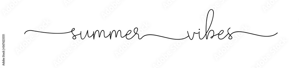 SUMMER VIBES. Simple positive lettering typography script quote summer vibes. Continuous line. Summer poster, card, vector design banner. Hand drawn modern calligraphy slogan text - summer vibes. SUMMER VIBES. Simple positive lettering typography script quote summer vibes. Continuous line. Summer poster, card, vector design banner. Hand drawn modern calligraphy slogan text - summer vibes.