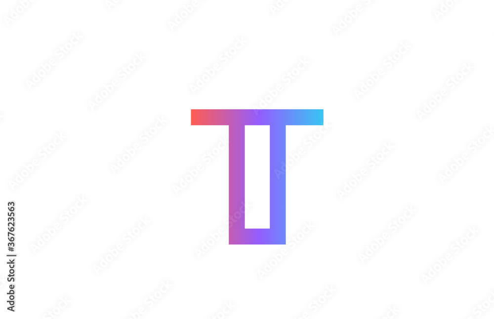 T colored alphabet letter logo icon. Pink blue simple line and design for business and company identity T colored alphabet letter logo icon. Pink blue simple line and design for business and company identity
