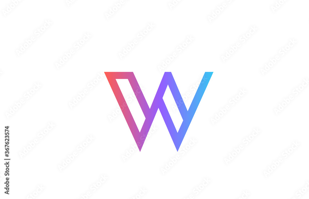 W colored alphabet letter logo icon. Pink blue simple line and design for business and company identity W colored alphabet letter logo icon. Pink blue simple line and design for business and company identity