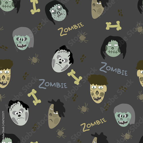 attern of images of zombies and various elements on a gray background