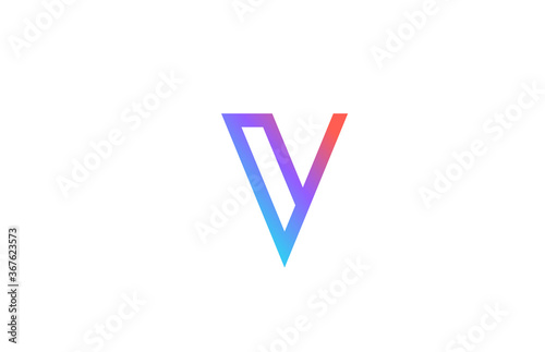 Free Download V colored alphabet letter logo icon. Pink blue simple line and design for business and company identity - GFXLoad