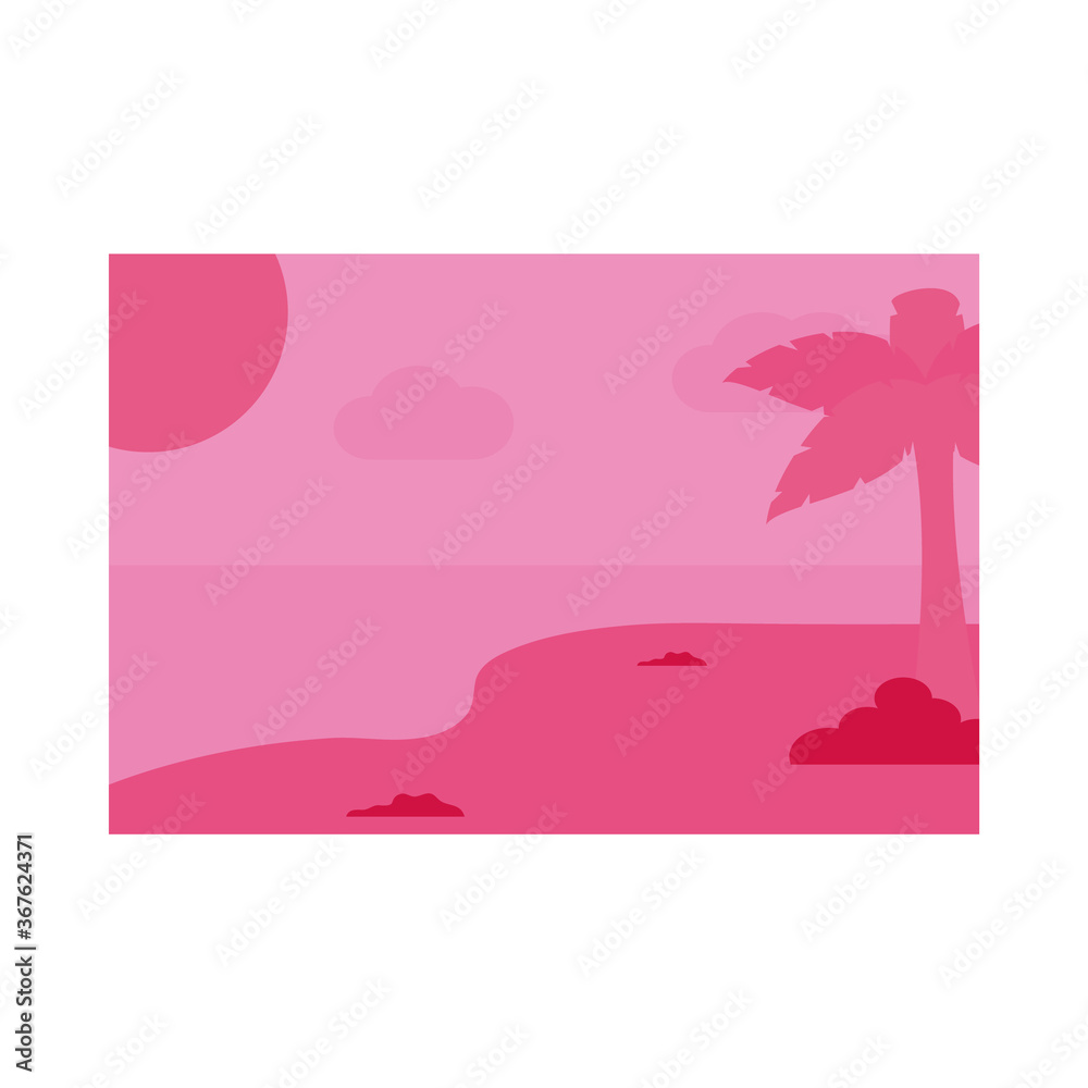 Summer pink banner with palm tree at beach vector design