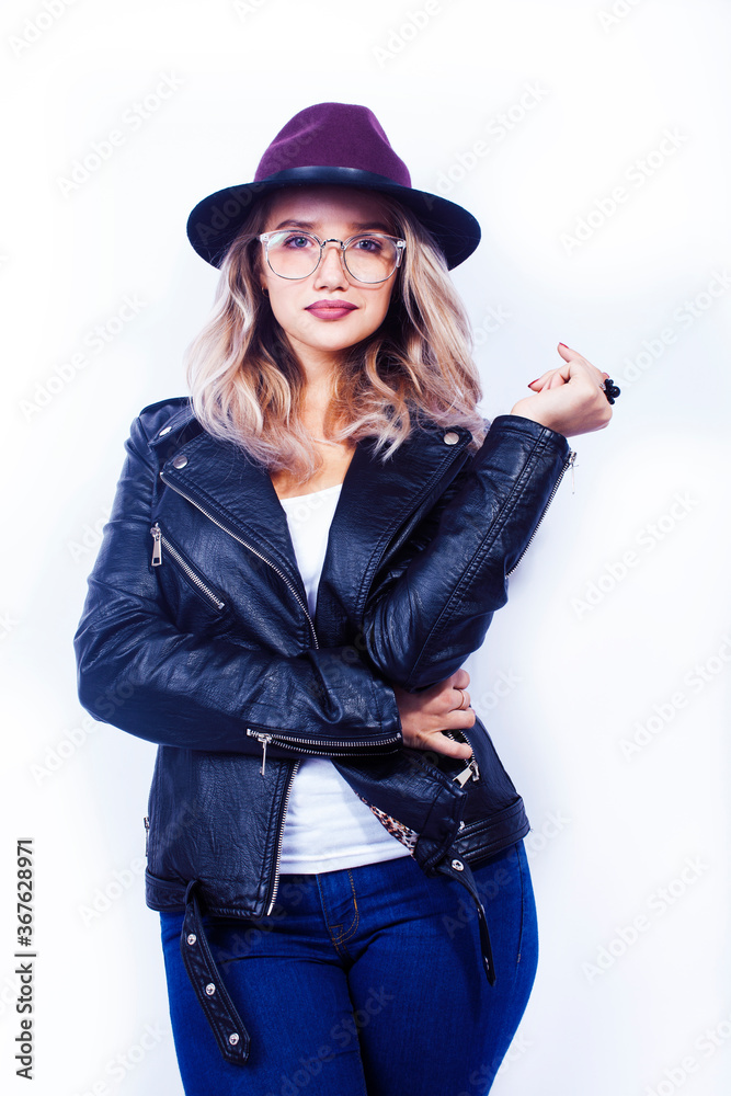 young pretty blond girl hipster in hat posing smiling happy isolated on white background, lifestyle people concept young pretty blond girl hipster in hat posing smiling happy isolated on white background, lifestyle people concept