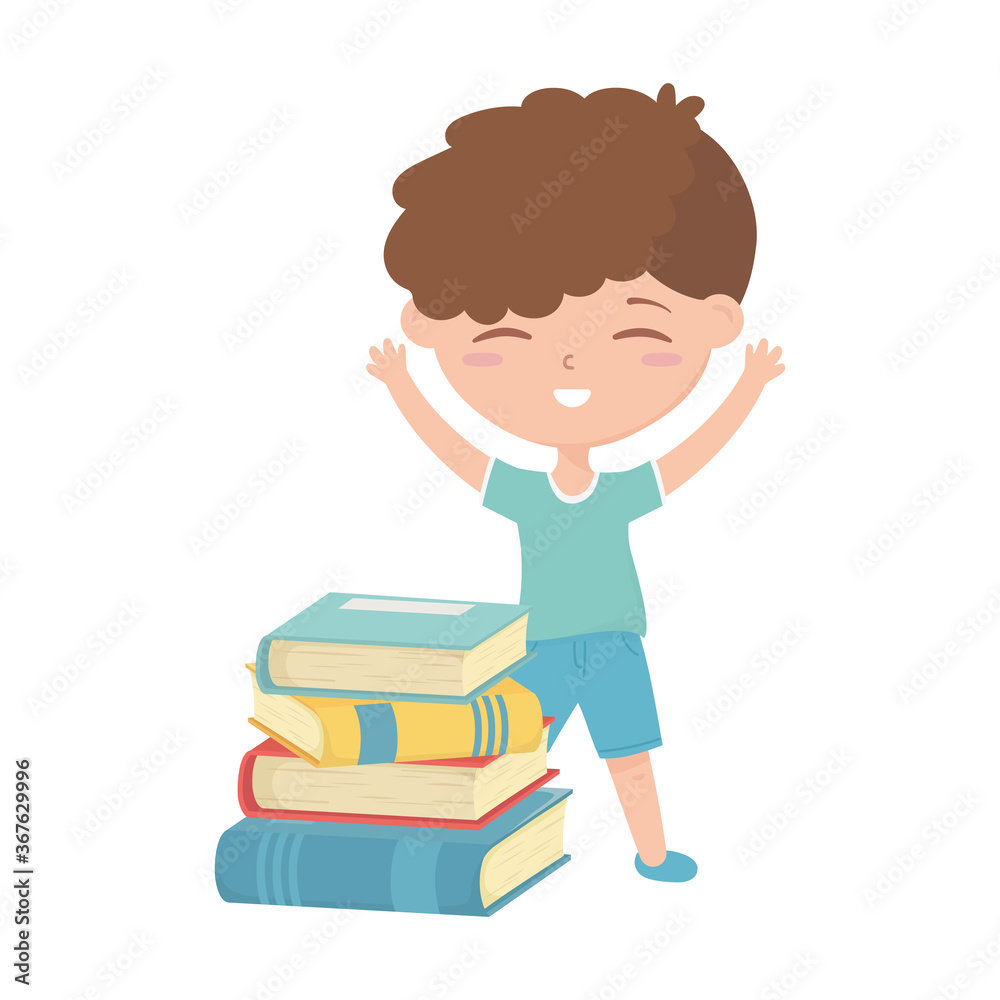 back to school, student boy with stack of books education cartoon back to school, student boy with stack of books education cartoon