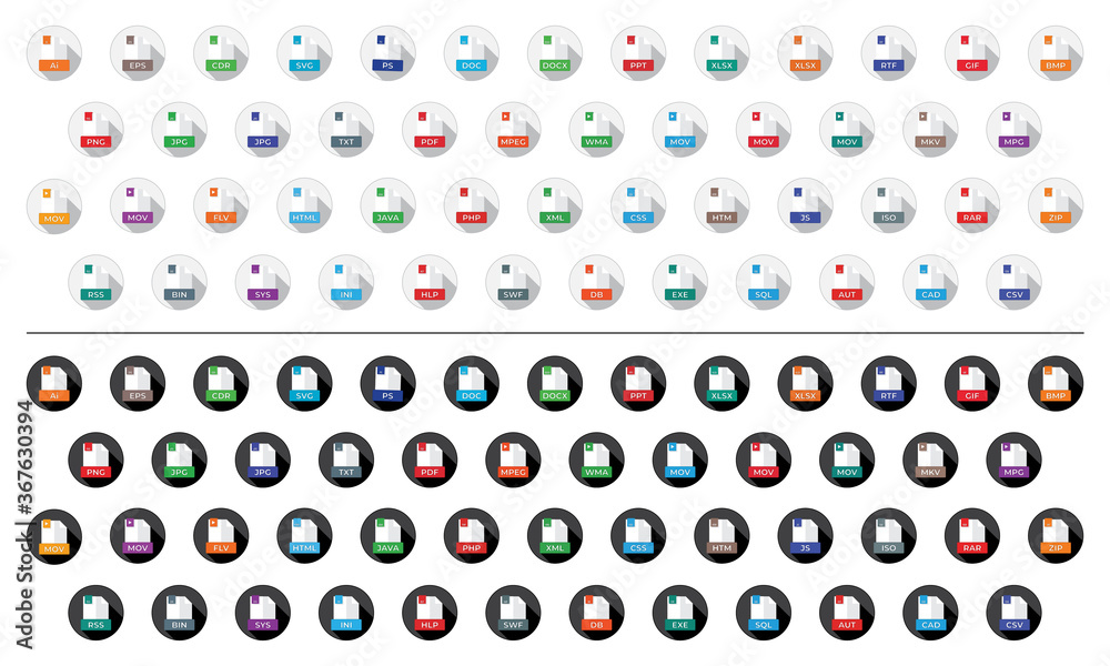 complete file format icon set in 2 style complete file format icon set in 2 style
