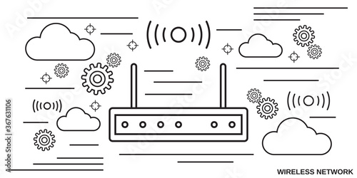 Wireless router thin line art style vector concept illustration