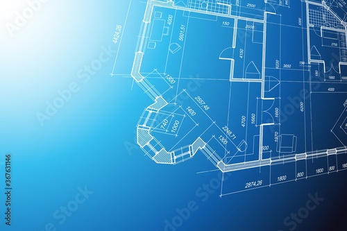 Architectural background. Blue print of building. Technical draw. Vector illustration.