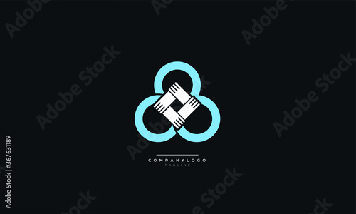 Team work Social Logo design vector template. Four holding hands. Partnership Friendship teamwork Logotype. Community union group triple icon