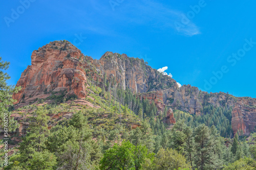 Gorgeous drive of red rock in the Oak Creek Canyon on Coconino National Forest, Sedona, Arizona.