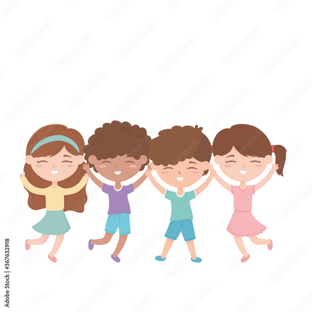 happy little boys and girls cartoon character isolated design happy little boys and girls cartoon character isolated design