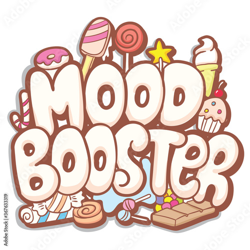 Mood booster hand drawn typography with cute doodle