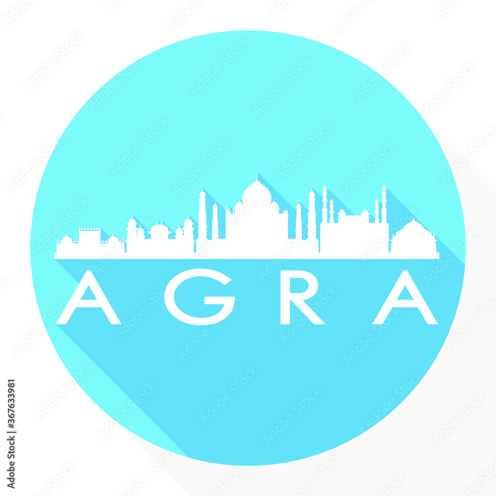 Agra India Asia Flat Icon Skyline Silhouette Design City Vector Art Famous Buildings.